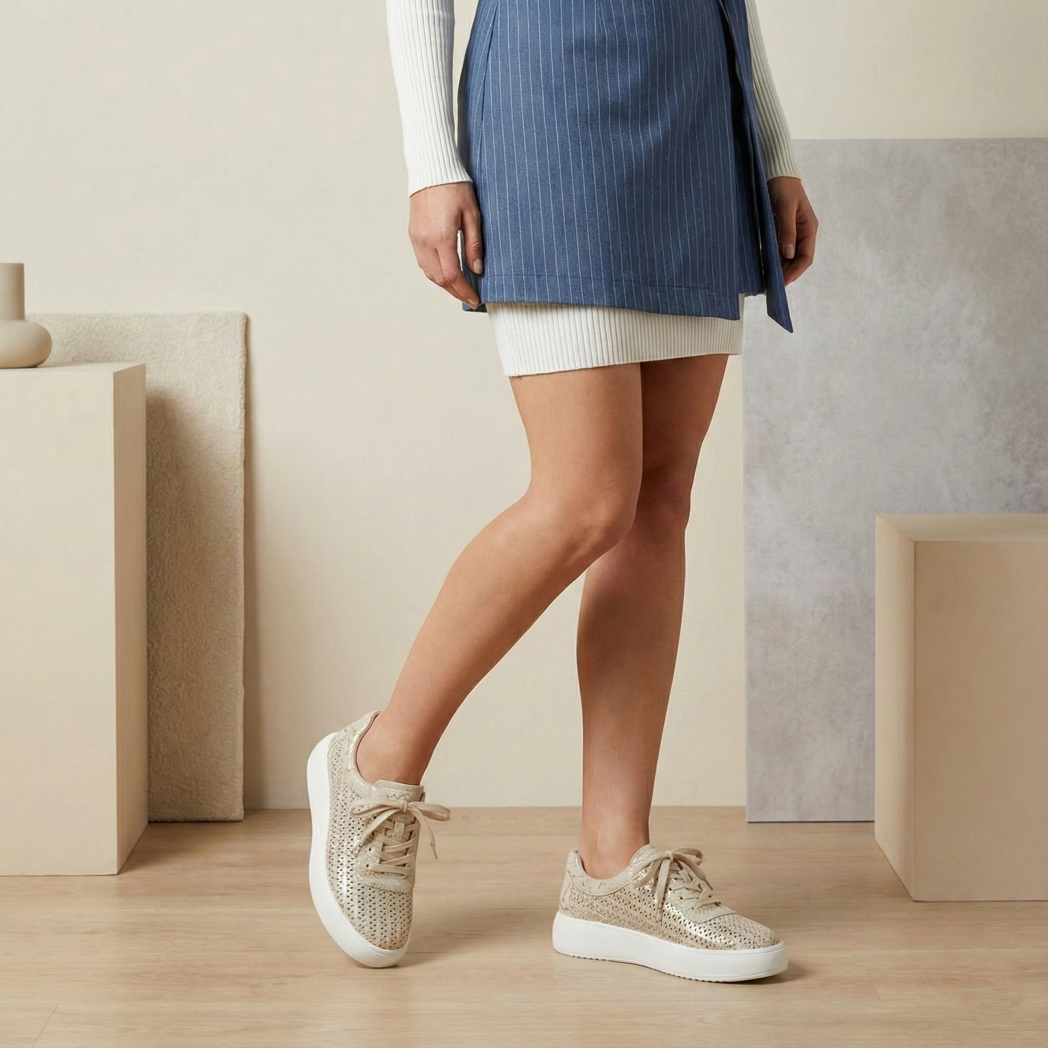 Celia Gold Perforated Platform Sneaker