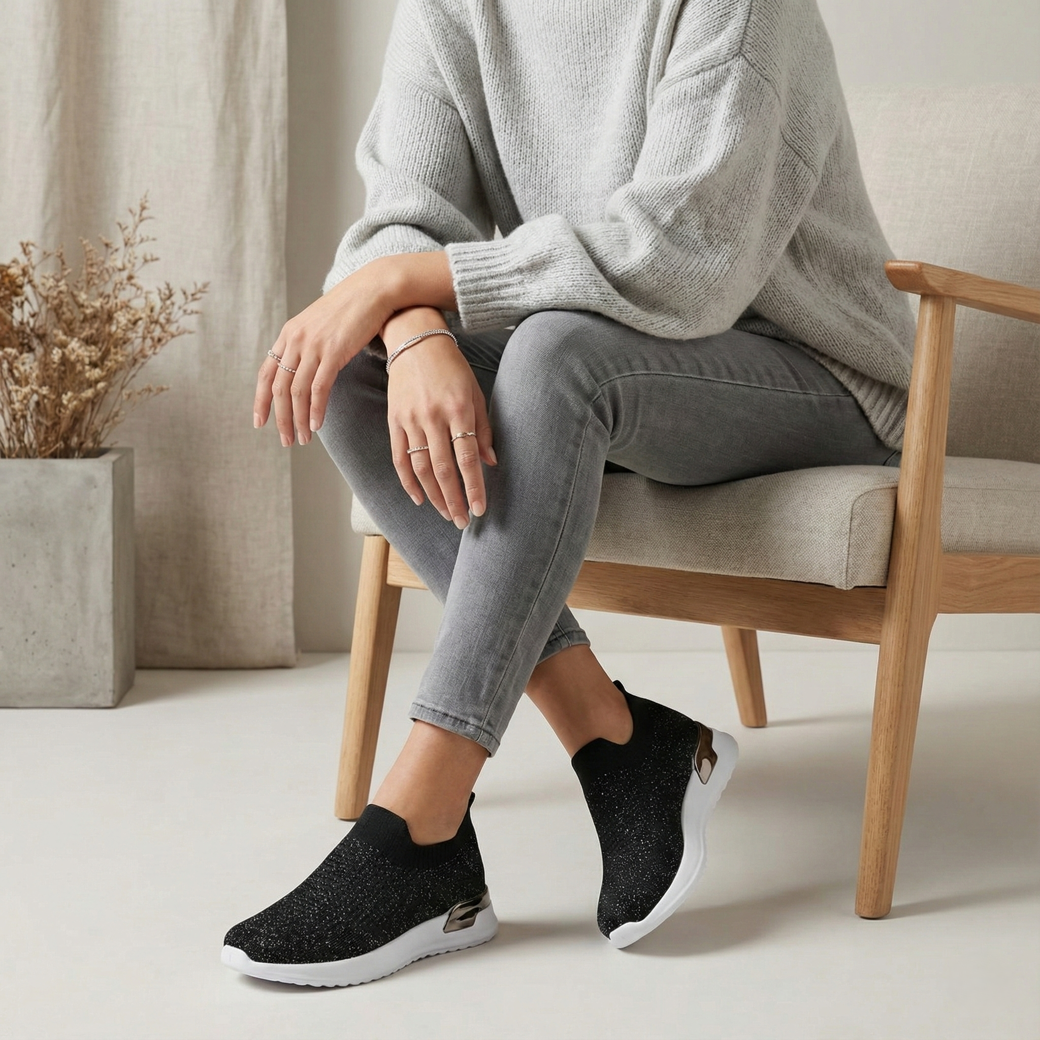 Nova Black Knit Slip-On Sneaker