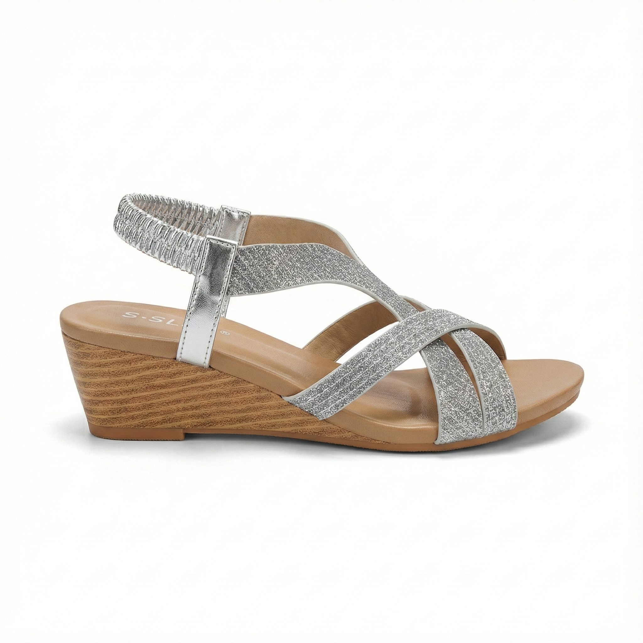 Sienna Silver Cross Strap Wedge Sandal