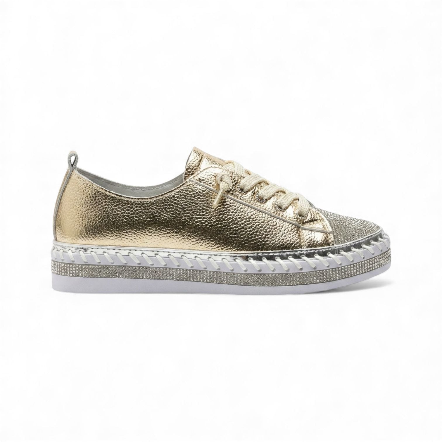 Sofia Gold Crystal Toe Leather Sneaker
