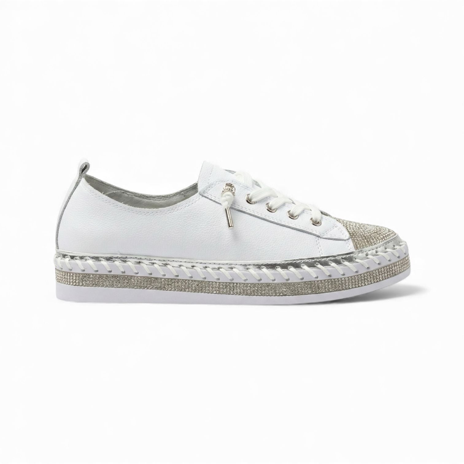 Sofia White Crystal Toe Leather Sneaker