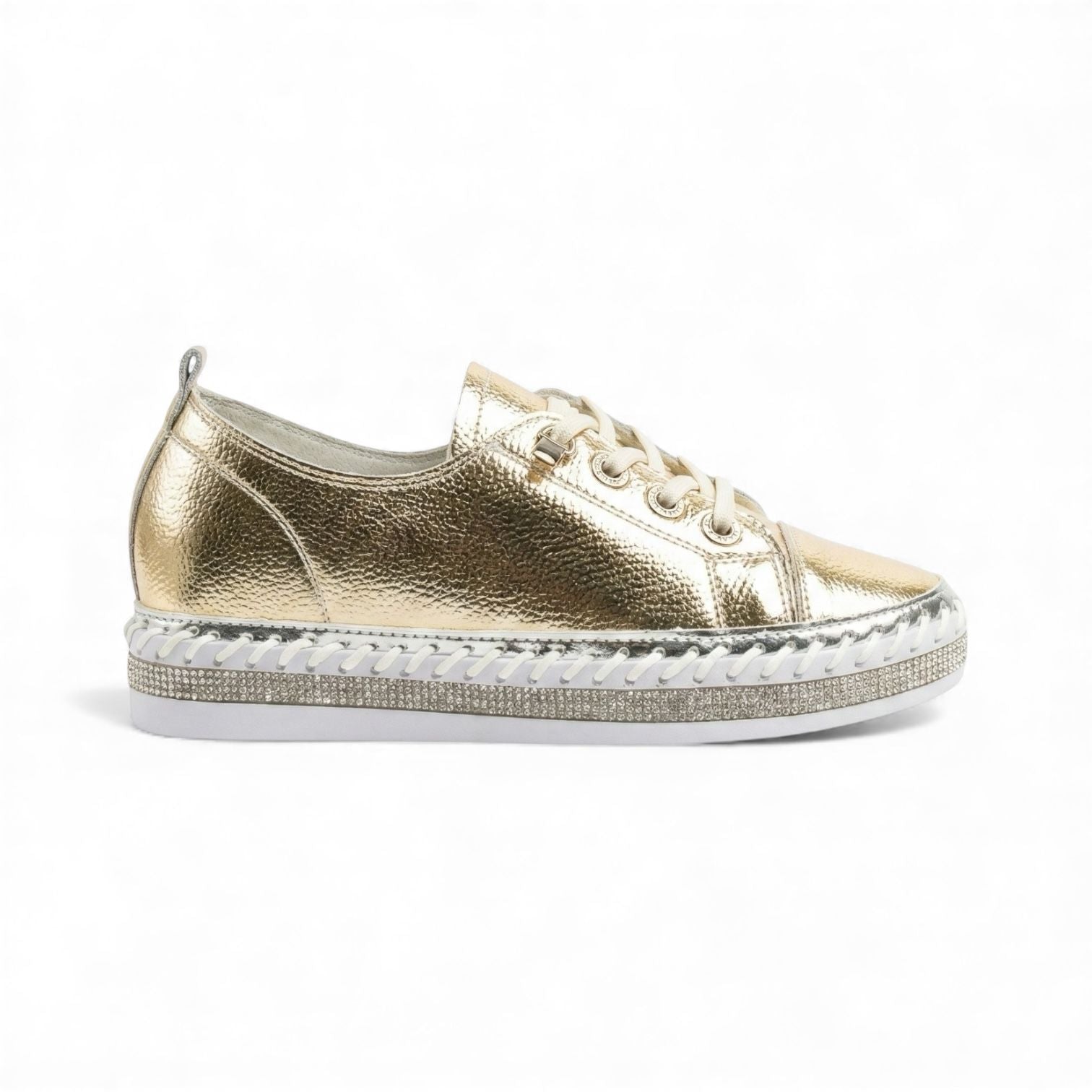 Harper Gold Crystal Trim Leather Sneaker