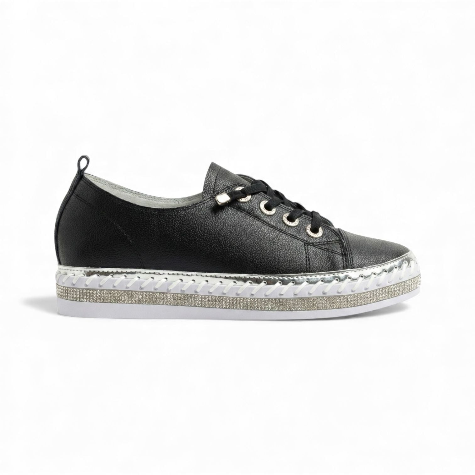 Harper Black Crystal Trim Leather Sneaker