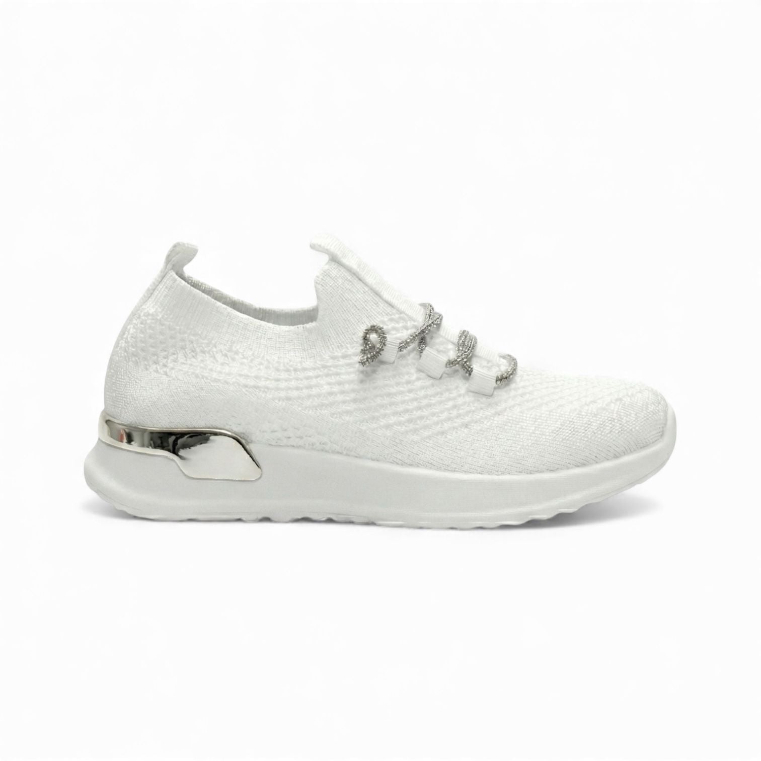Luna White Knit Lace-Up Sneaker