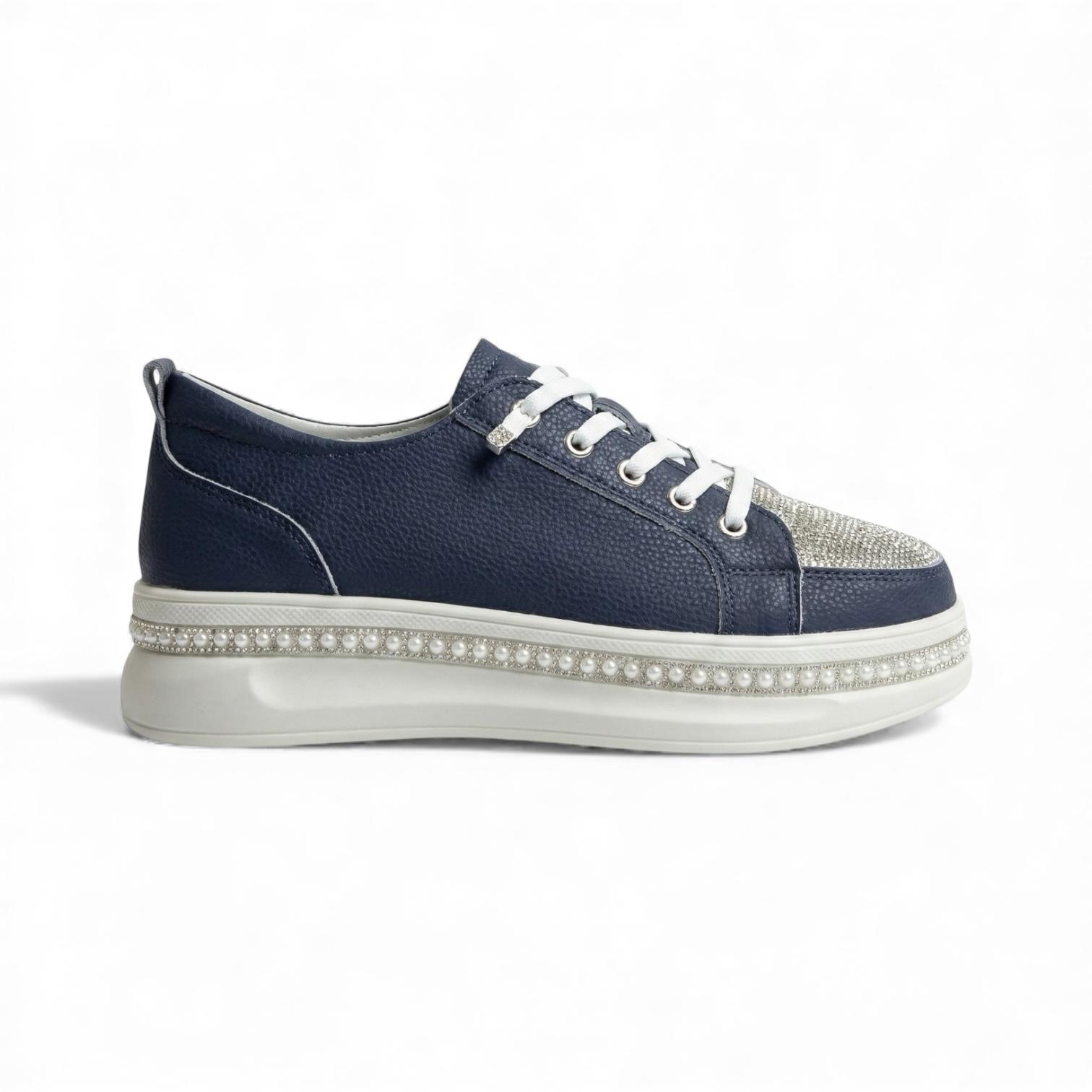 Matilda Navy Crystal Toe Platform Sneaker