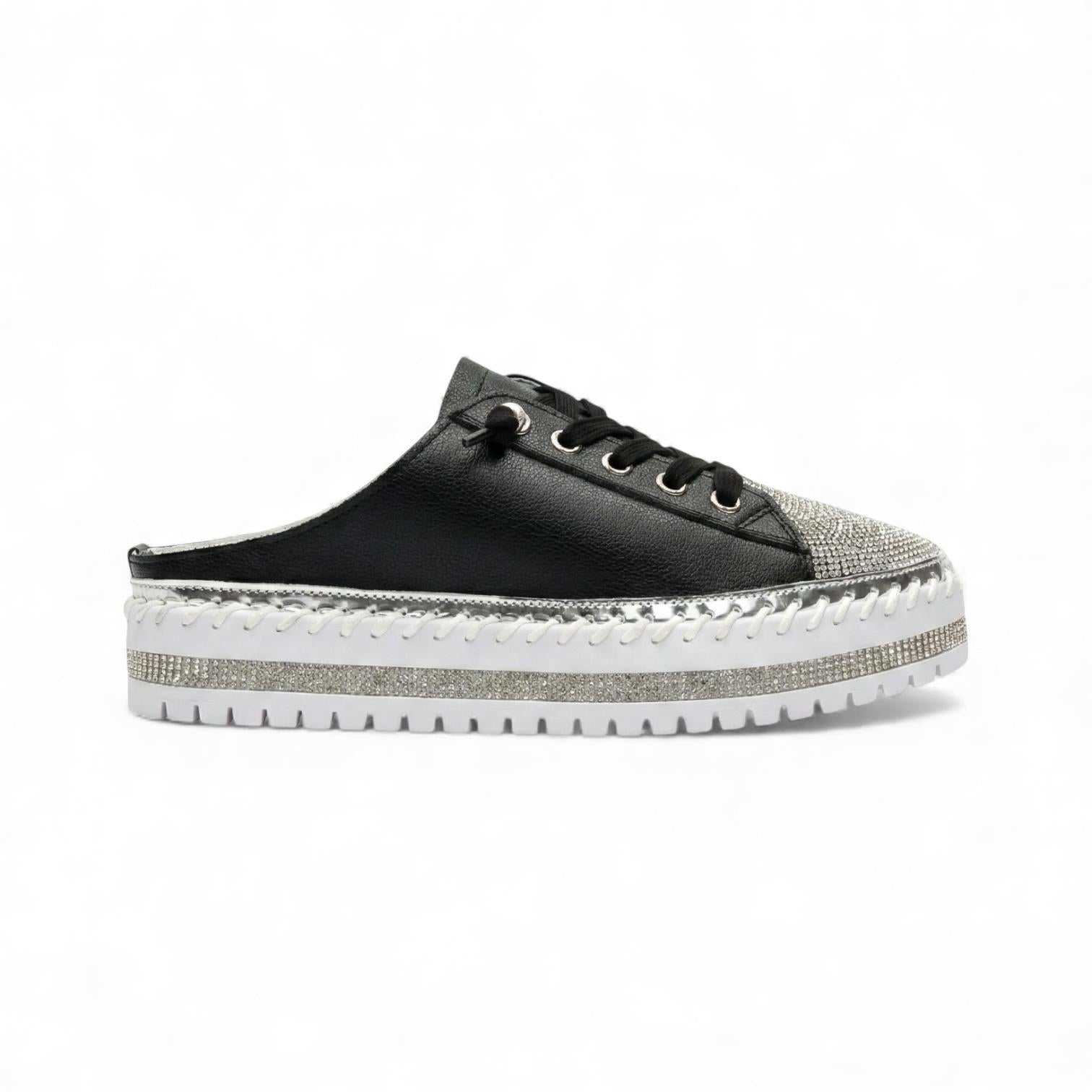 Mila Black Sparkle Toe Mule Sneaker