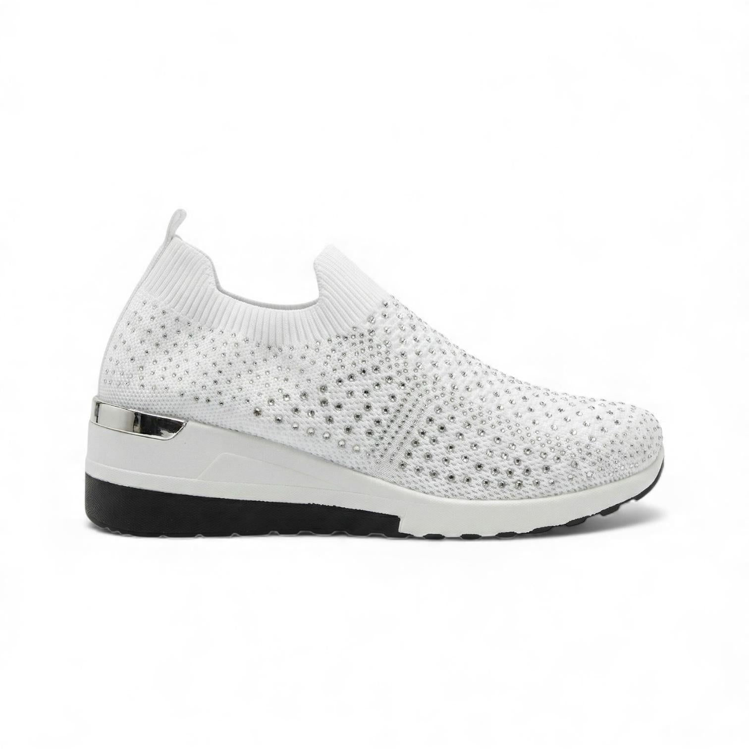 Serena White Crystal Knit Wedge Sneaker