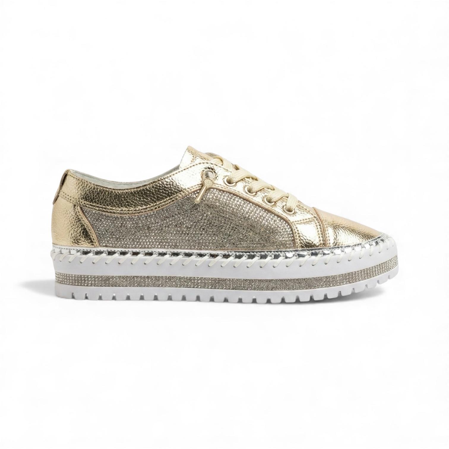 Virella Gold Crystal Panel Platform Sneaker