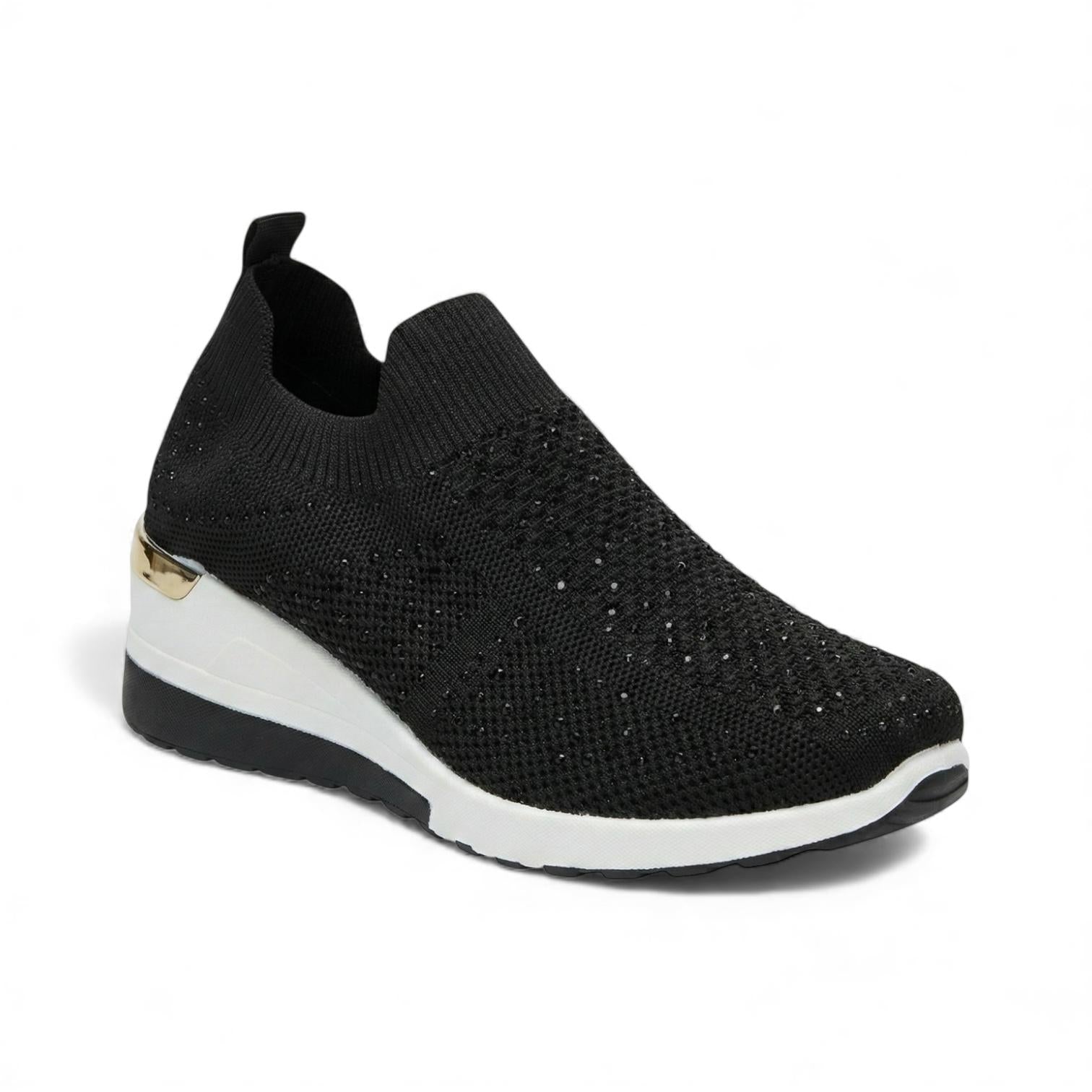 Serena Black Crystal Knit Wedge Sneaker