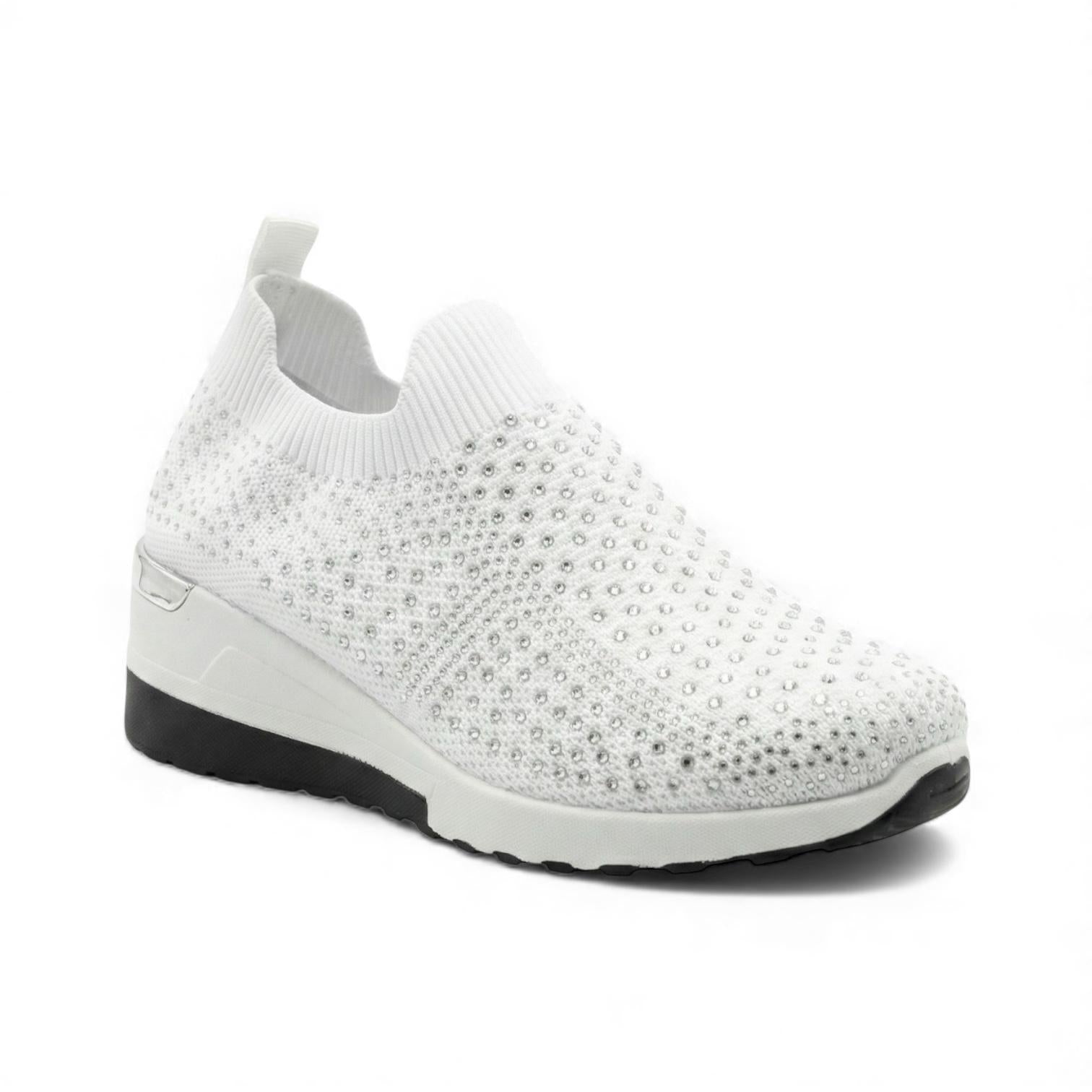 Serena White Crystal Knit Wedge Sneaker