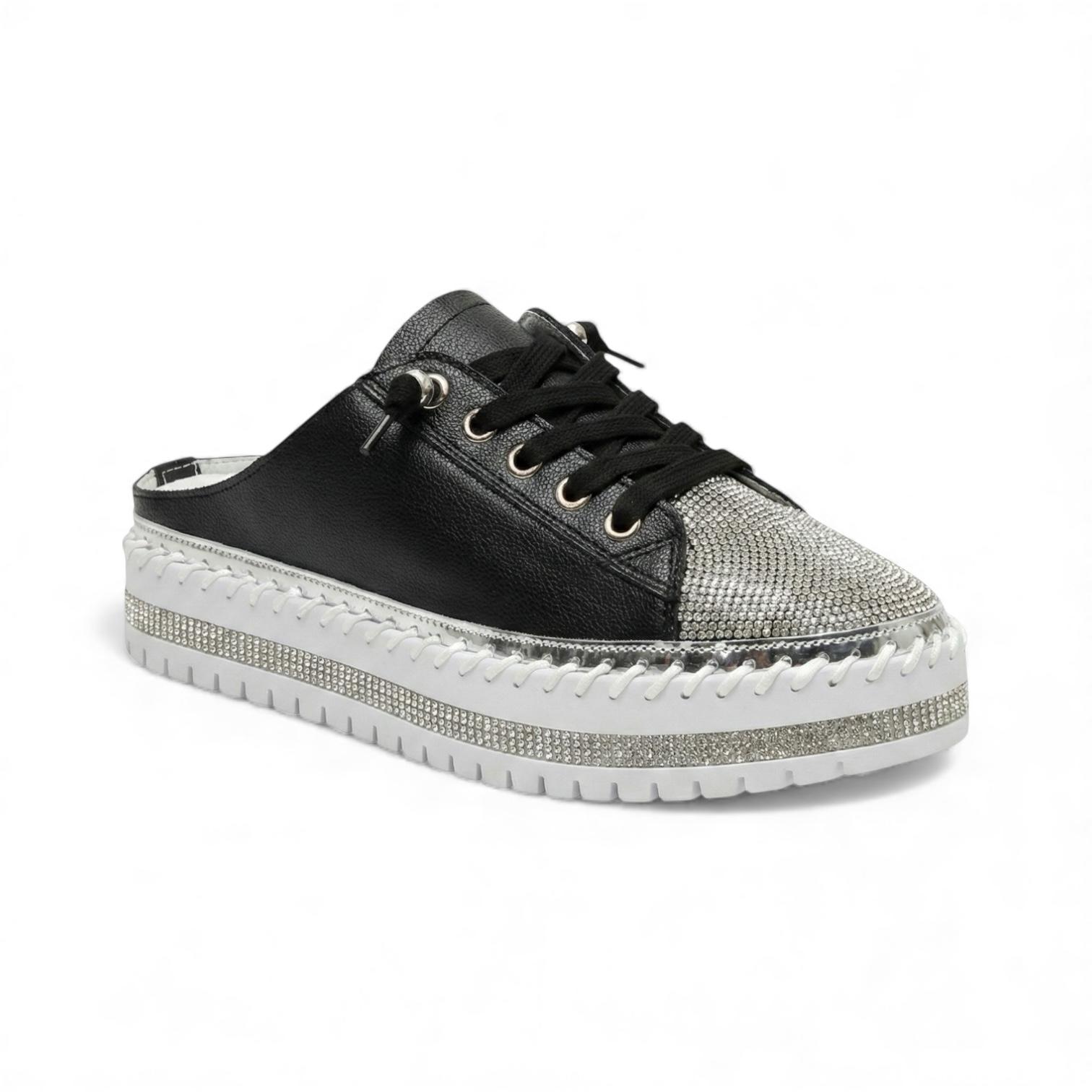Mila Black Sparkle Toe Mule Sneaker