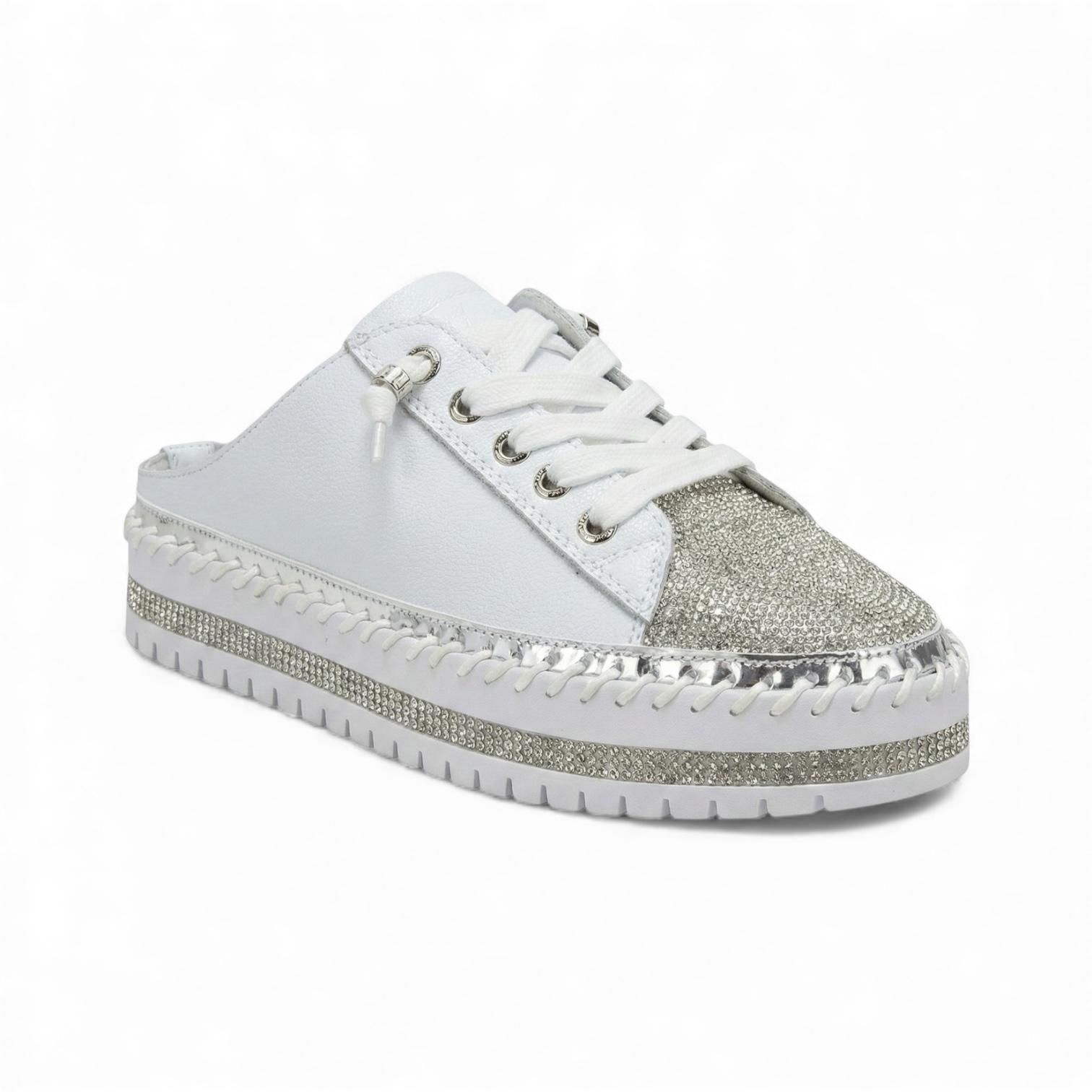 Mila White Sparkle Toe Mule Sneaker