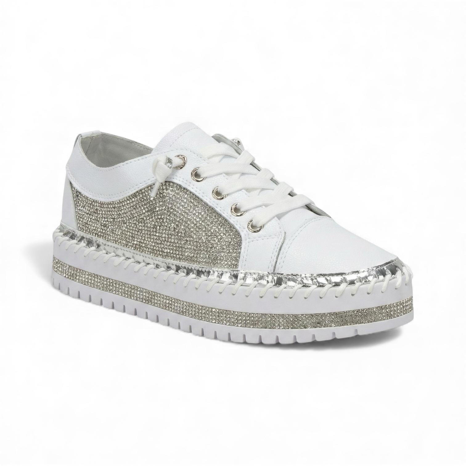 Virella White Crystal Panel Platform Sneaker
