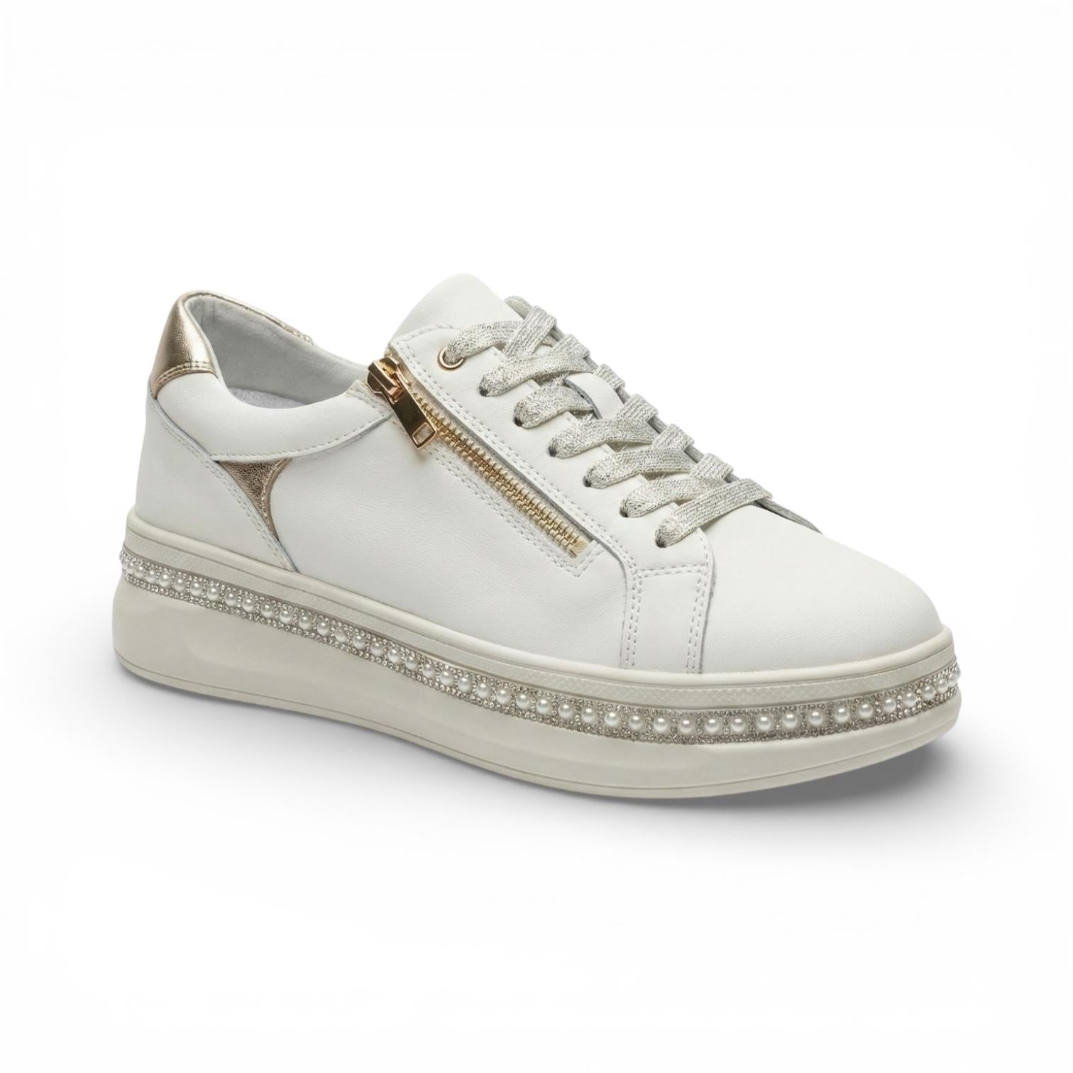 Maribel White Pearl Zip Platform Sneaker