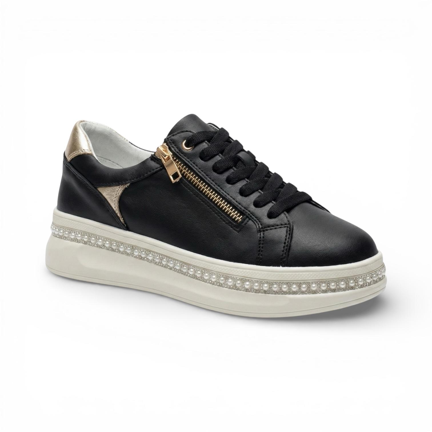 Maribel Black Pearl Zip Platform Sneaker
