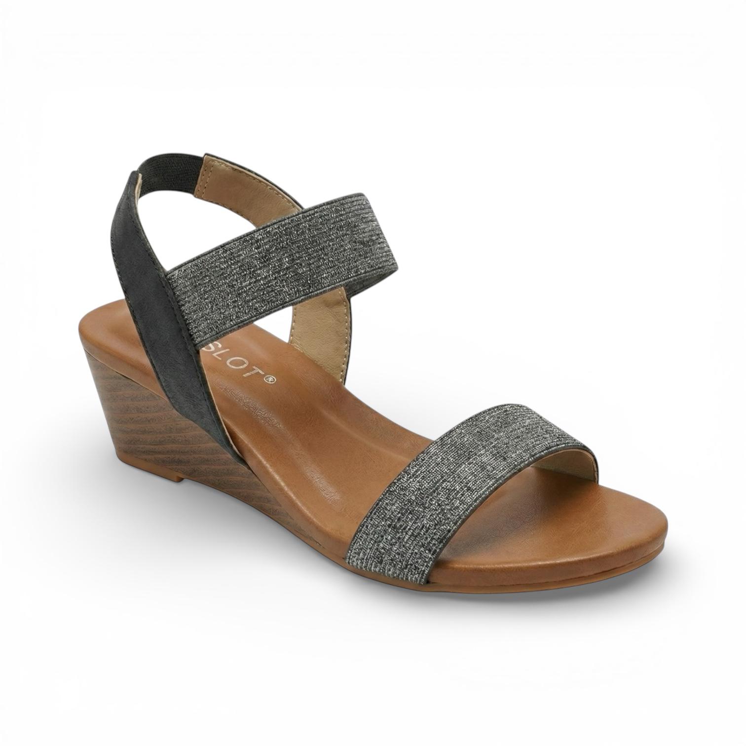 Lyra Black Elastic Strap Wedge Sandal