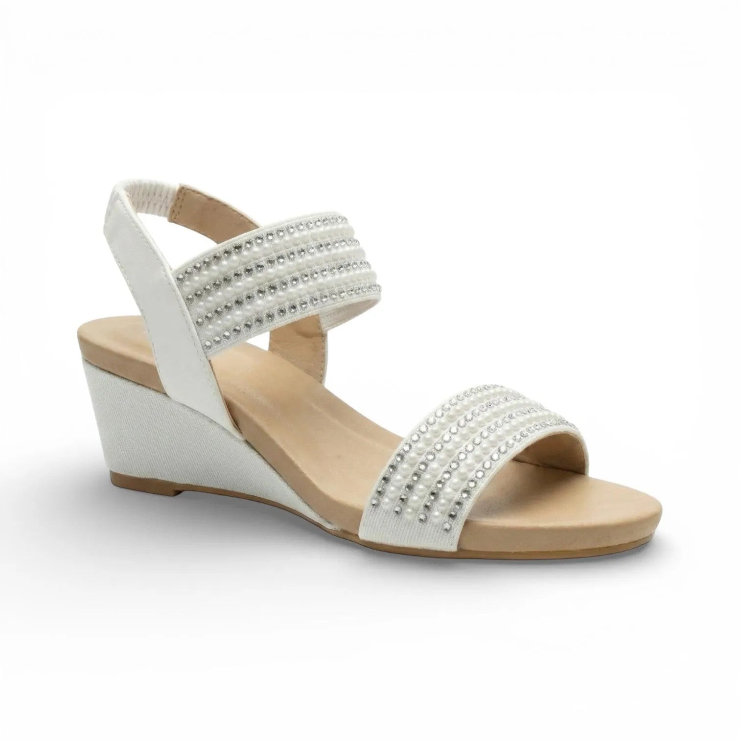 Elara White Embellished Wedge Sandal