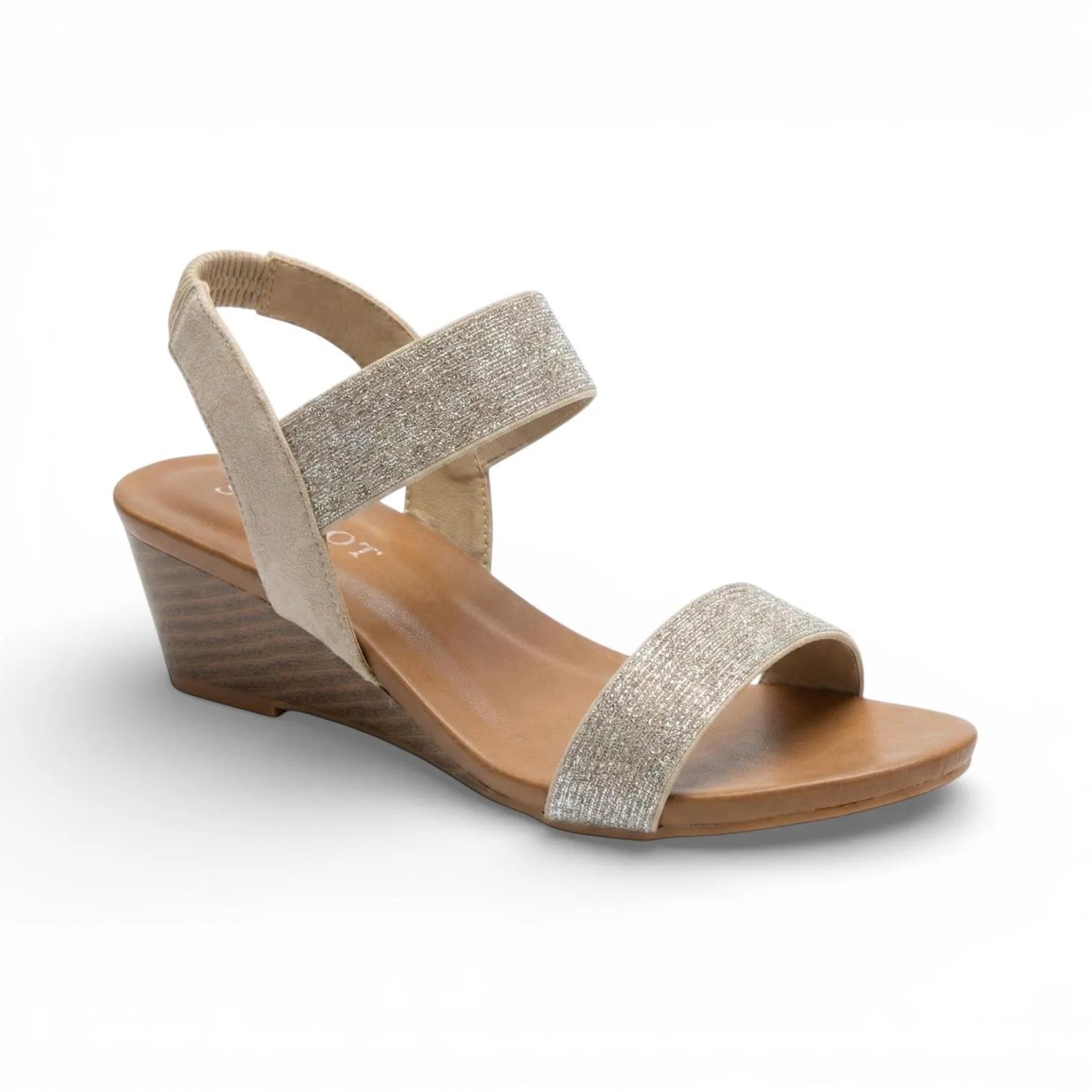 Lyra Champagne Elastic Strap Wedge Sandal