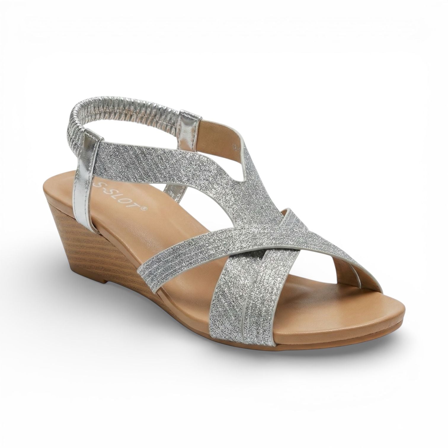 Sienna Silver Cross Strap Wedge Sandal