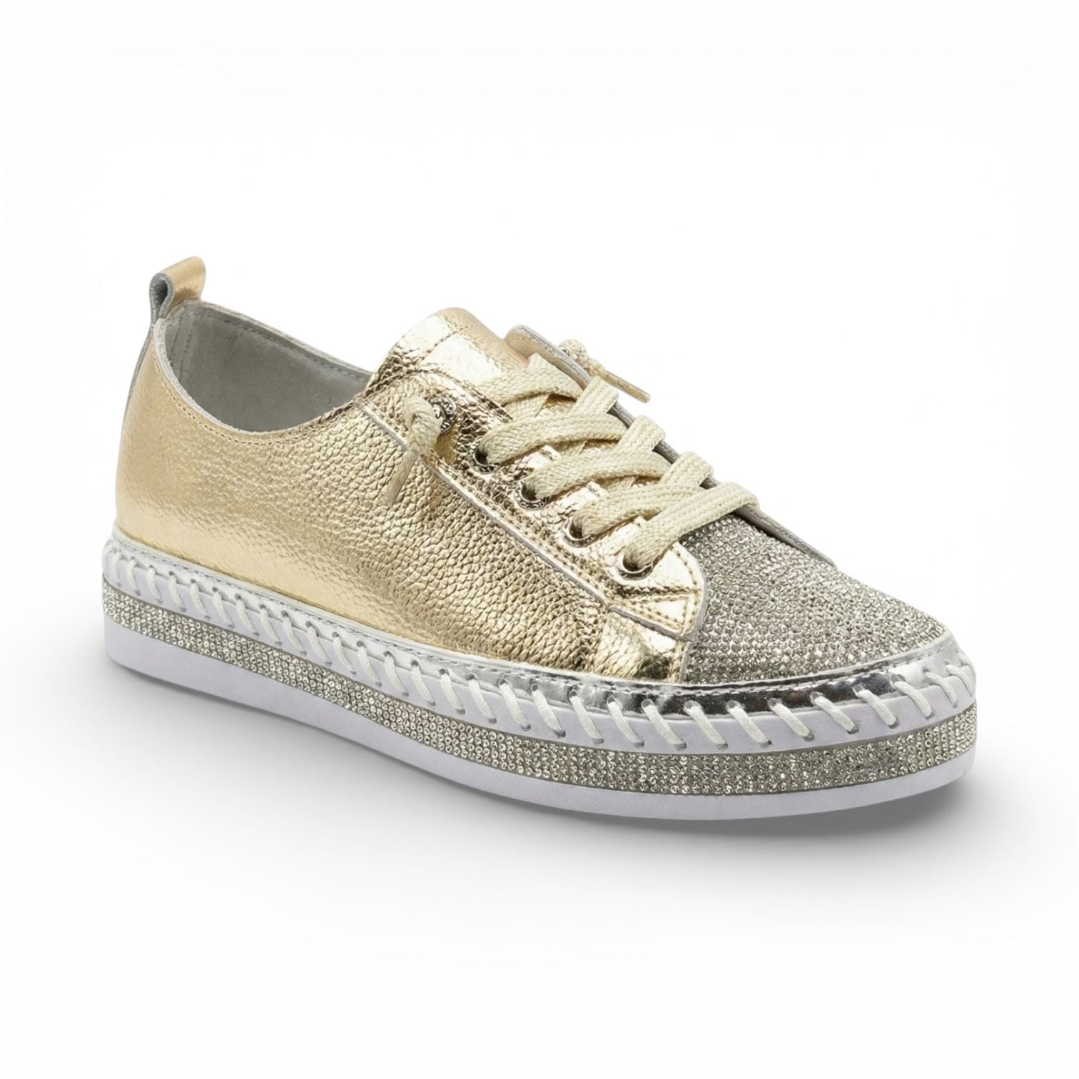 Sofia Gold Crystal Toe Leather Sneaker