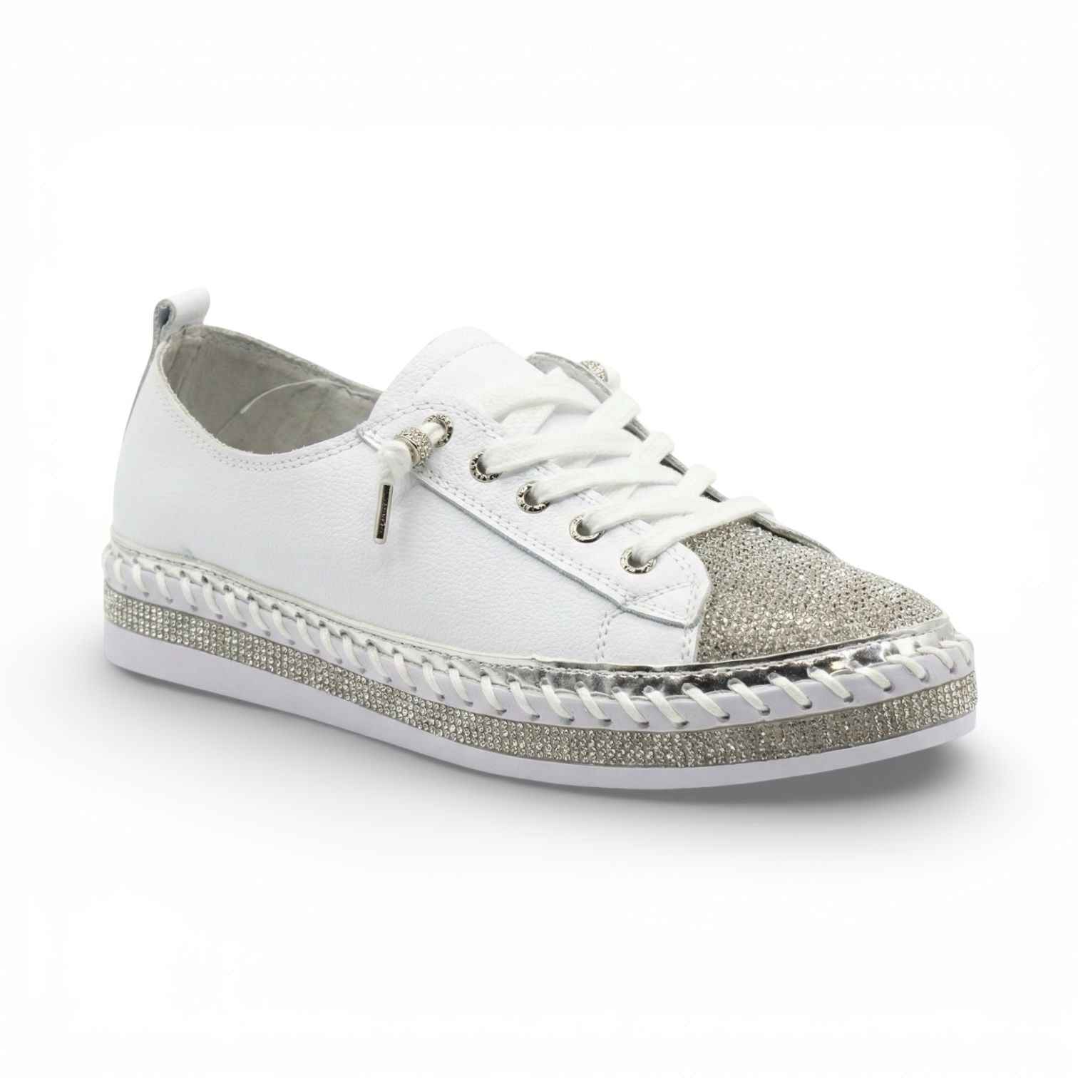 Sofia White Crystal Toe Leather Sneaker