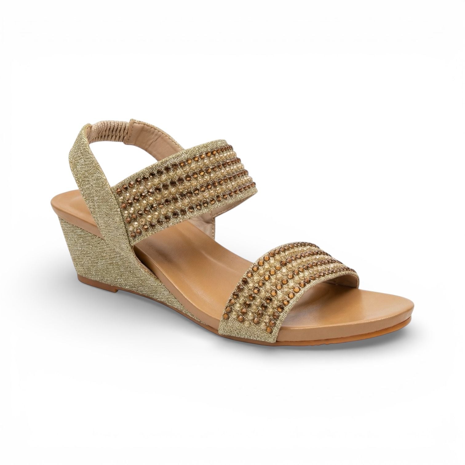 Elara Gold Embellished Wedge Sandal