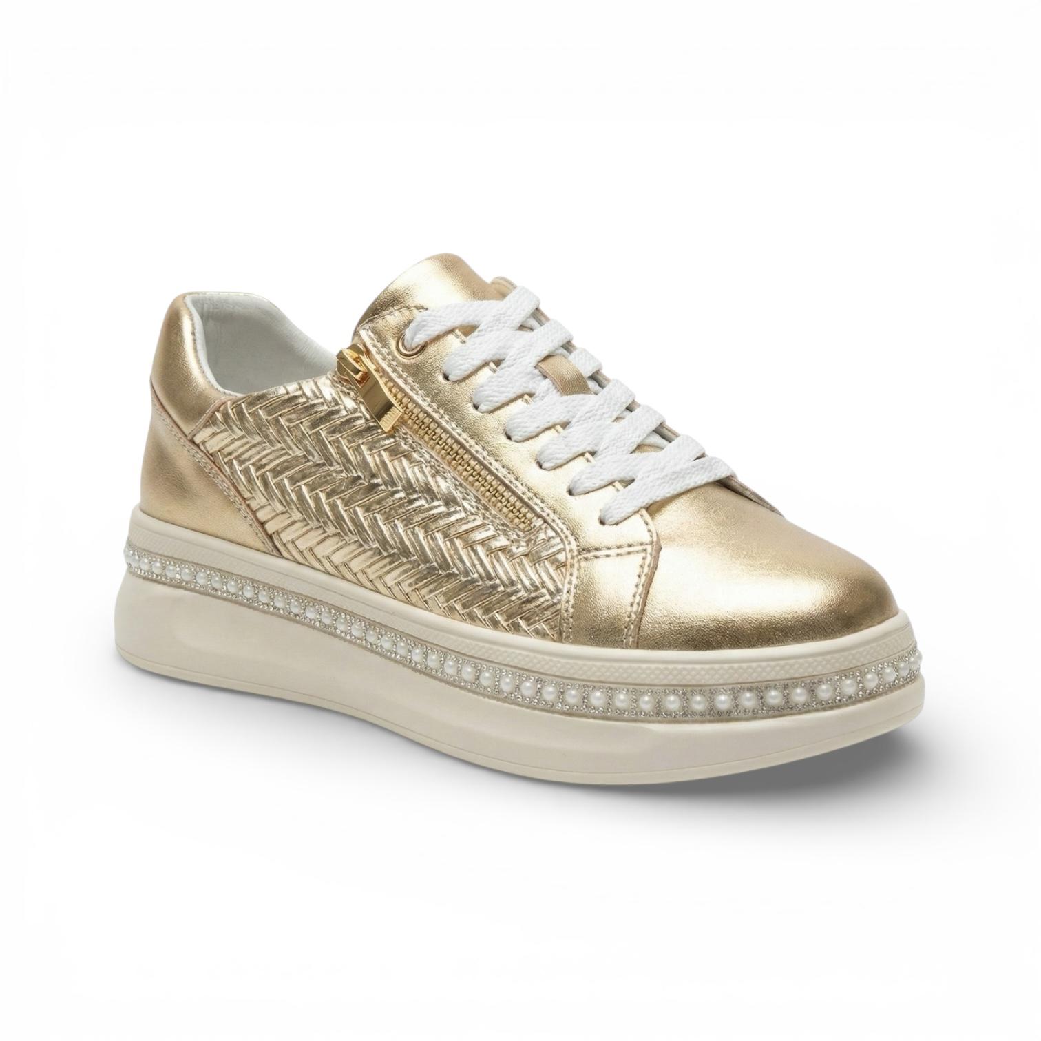 Ava Gold Pearl Weave Zip Platform Sneaker