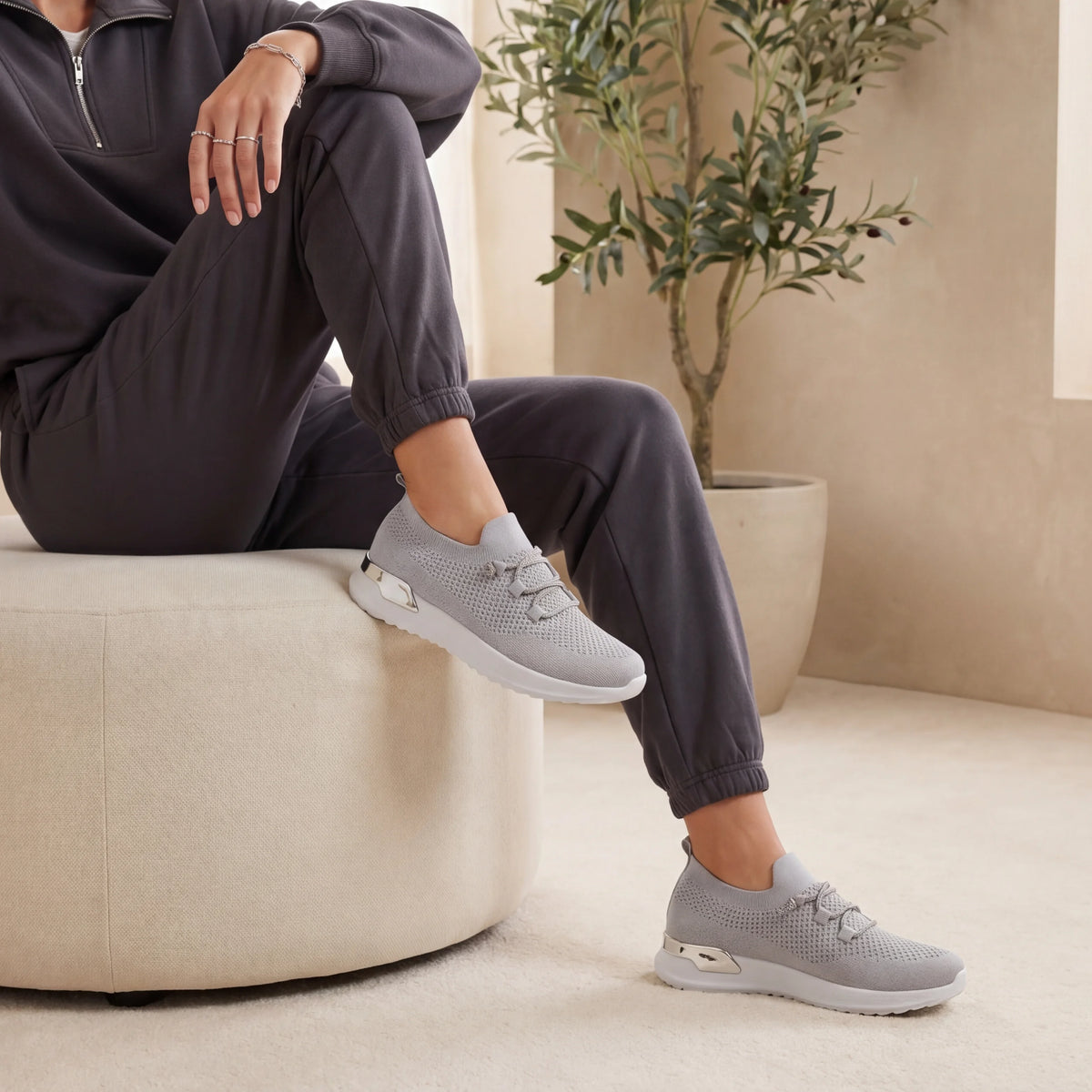 Luna Grey Knit Lace-Up Sneaker